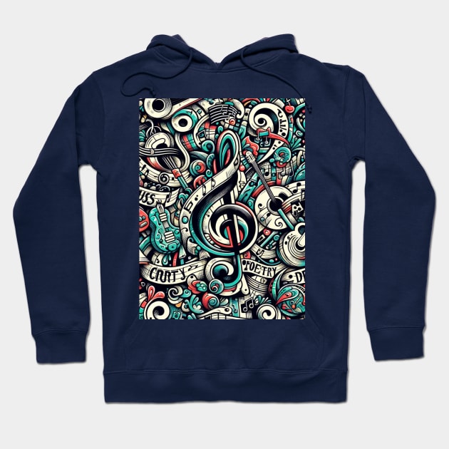 Melodic Manuscript Rhythmic Fusion Hoodie by GracePaigePlaza